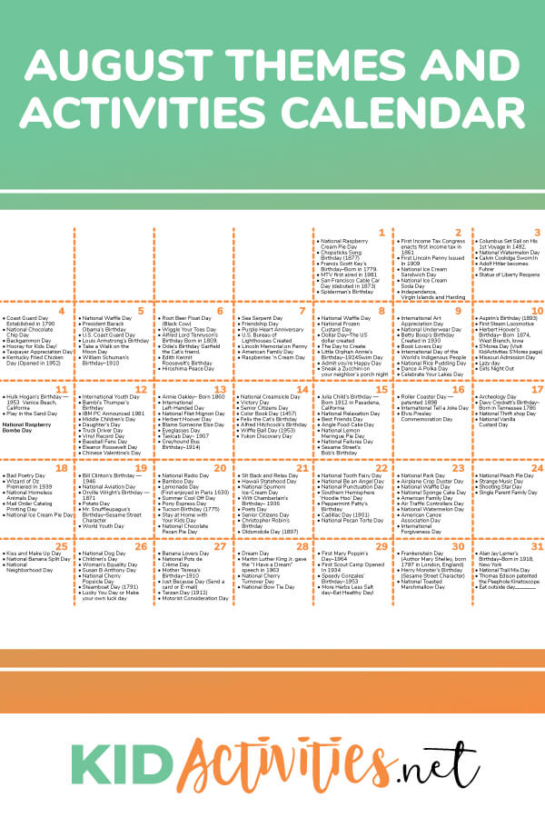 fun august activities for kids august themed ideas kid calendar month themes